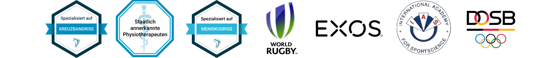 Spezialisiert auf Kreuzbandriss, Staatlich anerkannte Physiotherapeuten, Spezialisiert auf Meniskusriss, World Rugby, EXOS, IAS, DOSB
